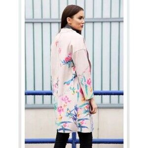 Madison Beige Floral Faux Suede Long Kimono Boho Garden Party Jacket Size Large